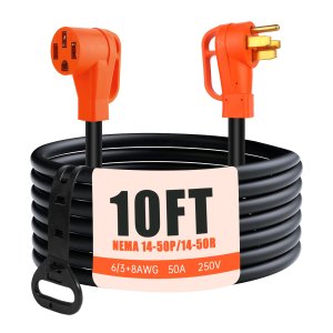 ZEMIRO CHARGE 10 FT 50 Amp RV/EV Extension Cord Outdoor 4 Prong 250-Volt NEMA 14-50P to 14-50R, Suitable for RV Trailers, Campers, Tesla Model 3/S/X/Y, Heavy Duty STW AWG Gauge, UL & ETL Listed